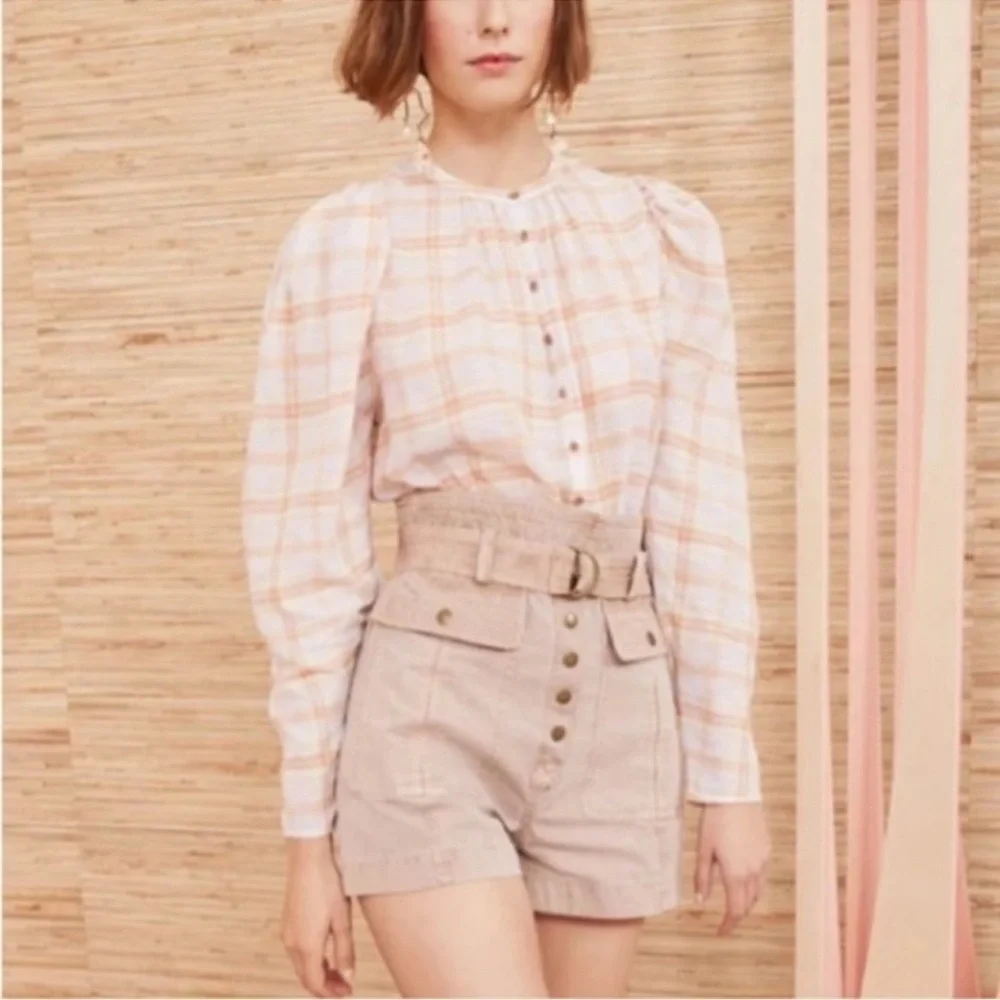 Ulla Johnson Nour Blouse Plaid Lilac Cotton Puff Sleeve Top 6
